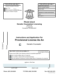 Document preview: Application for a License as a Provisional Genetic Counselor - Rhode Island