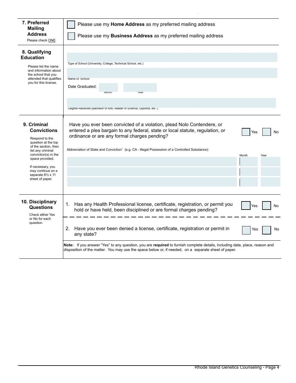 Rhode Island Application for a License as a Provisional