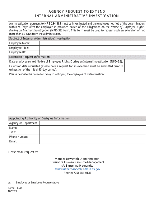 Form HR-40  Printable Pdf
