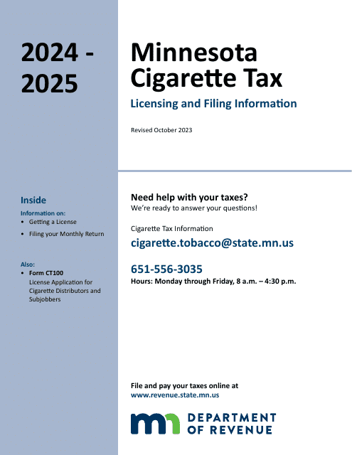 Form CT100 License Application for Cigarette Distributors and Subjobbers - Minnesota, 2025