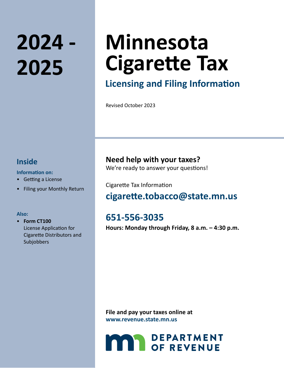 Form CT100 License Application for Cigarette Distributors and Subjobbers - Minnesota, Page 1