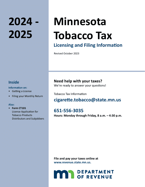 Form CT101 License Application for Tobacco Products Distributors and Subjobbers - Minnesota, 2025