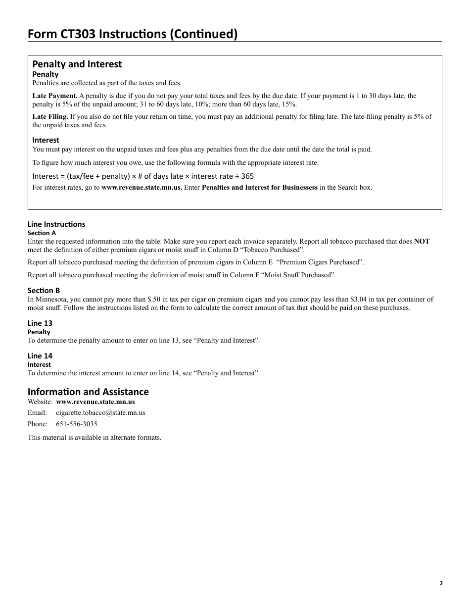 Form CT303 Tobacco Use Tax Return - Minnesota, Page 3