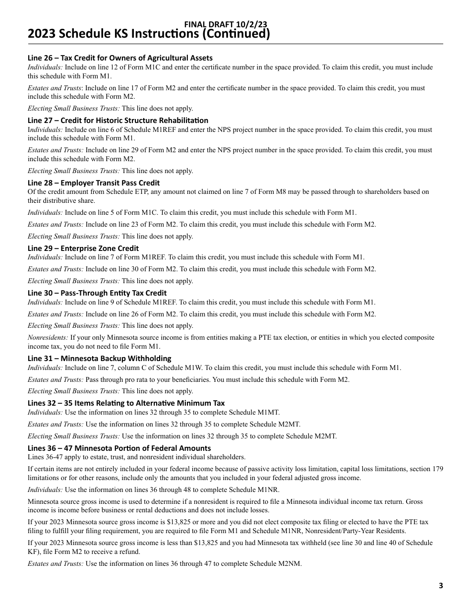 Form KS Shareholders Share of Income, Credits and Modifications - Draft - Minnesota, Page 6