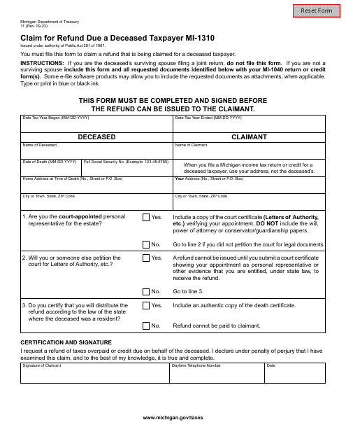 Form MI-1310 (11)  Printable Pdf