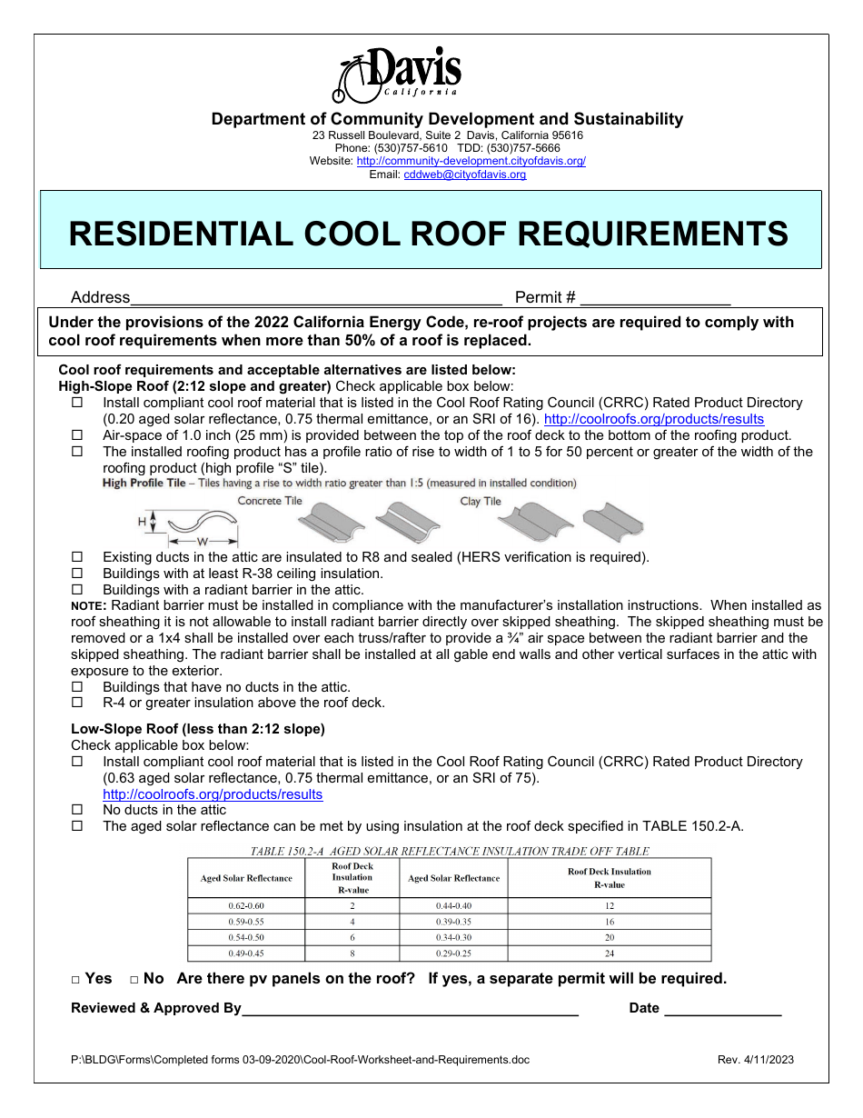 Residential Cool Roof Requirements - City of Davis, California, Page 1