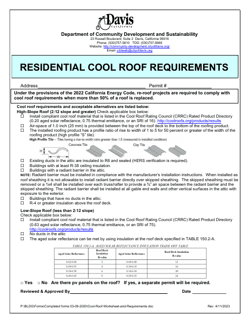 Residential Cool Roof Requirements - City of Davis, California Download Pdf