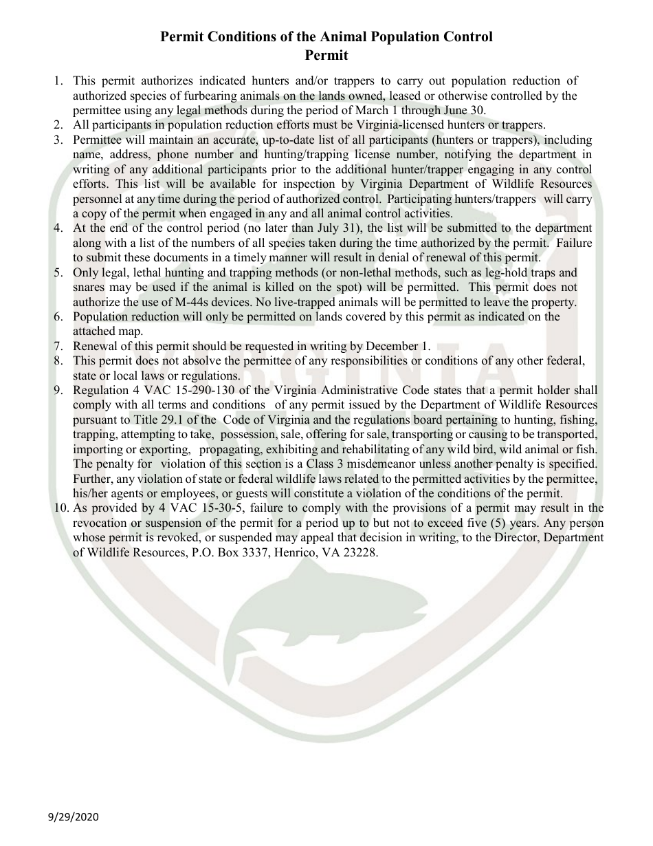 Animal Population Control Permit Application - Virginia, Page 4