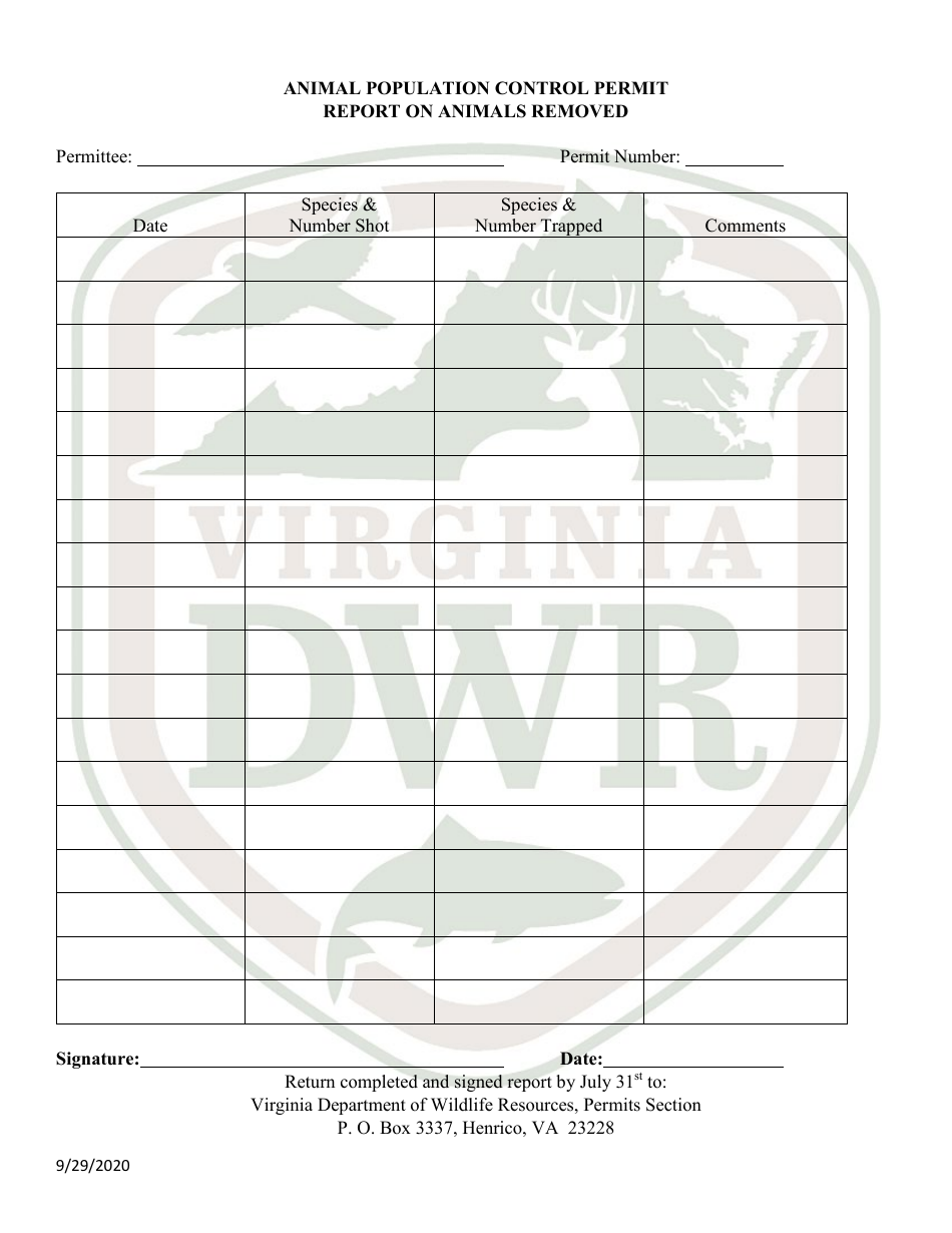 Animal Population Control Permit Application - Virginia, Page 5