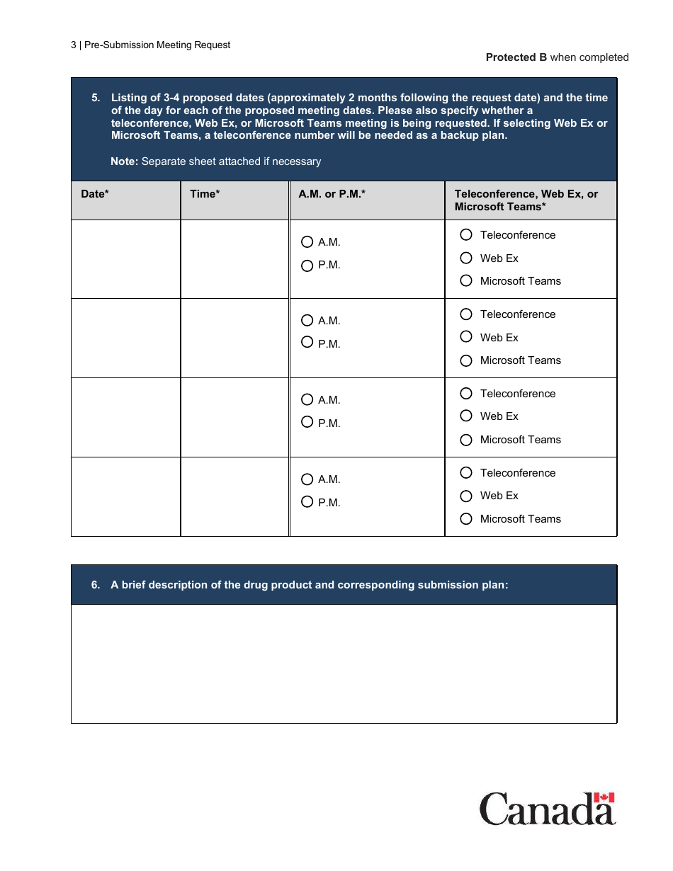 Pre-submission Meeting Request - Veterinary Drugs Directorate - Health Products and Food Branch (Hpfb) - Canada, Page 3