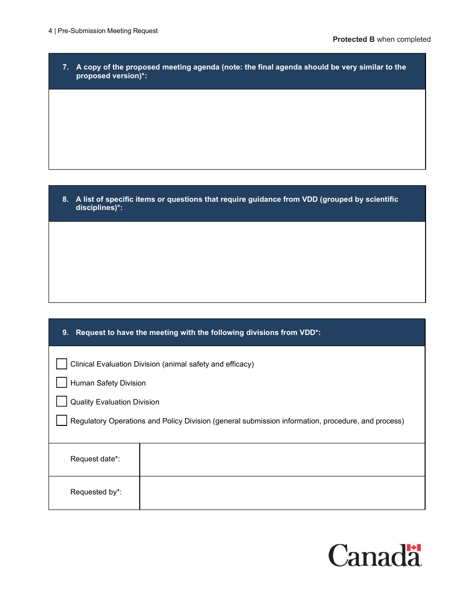 Pre-submission Meeting Request - Veterinary Drugs Directorate - Health Products and Food Branch (Hpfb) - Canada, Page 4
