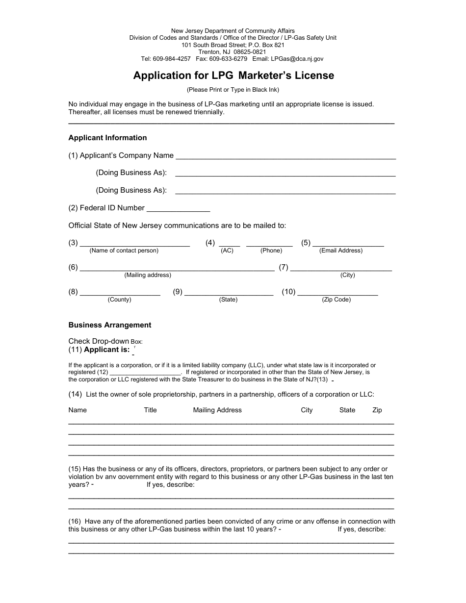 Form L1 Download Fillable PDF or Fill Online Application for Lpg ...