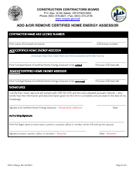 Document preview: Add &/Or Remove Certified Home Energy Assessor - Oregon