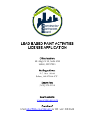 Document preview: License Application for Lead Based Paint Activities - Oregon