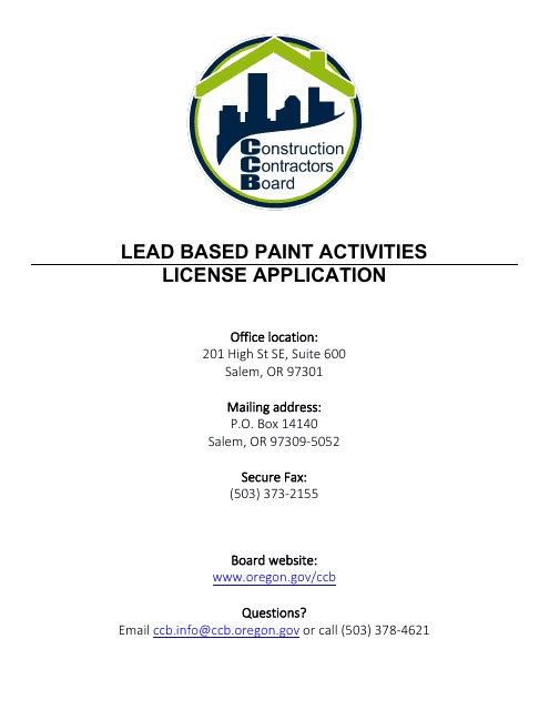License Application for Lead Based Paint Activities - Oregon
