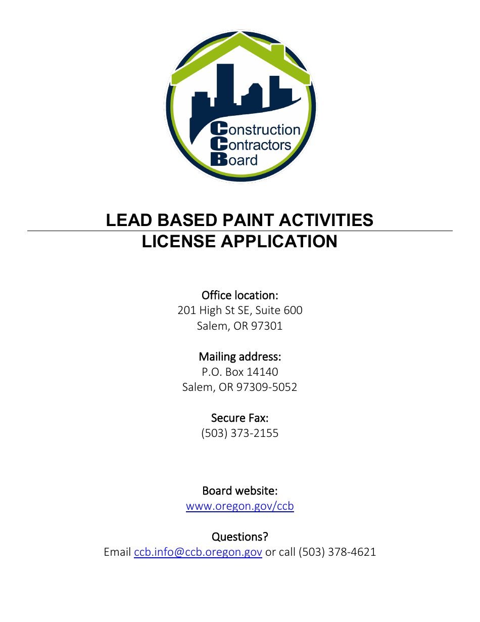 License Application for Lead Based Paint Activities - Oregon, Page 1
