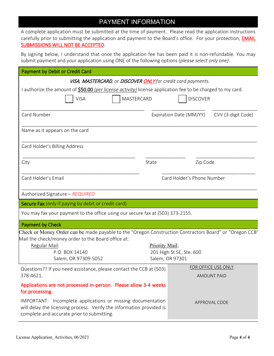 License Application for Lead Based Paint Activities - Oregon, Page 4