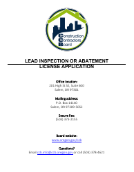 Document preview: License Application for Lead Inspection or Abatement Contractors License - Oregon