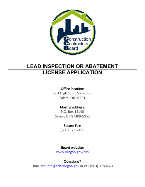 License Application for Lead Inspection or Abatement Contractors License - Oregon