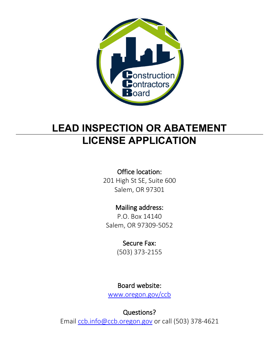 License Application for Lead Inspection or Abatement Contractors License - Oregon, Page 1