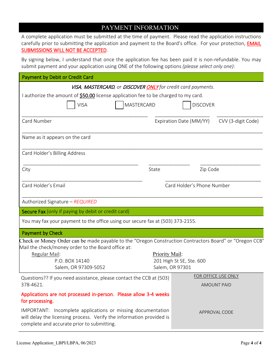 License Application for Lead Inspection or Abatement Contractors License - Oregon, Page 4