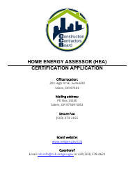 Document preview: Certification Application for Home Energy Assessor (Hea) - Oregon