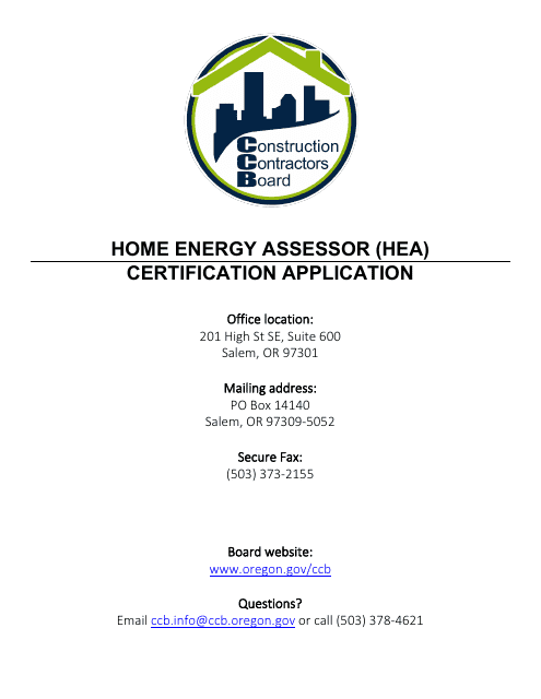 Certification Application for Home Energy Assessor (Hea) - Oregon