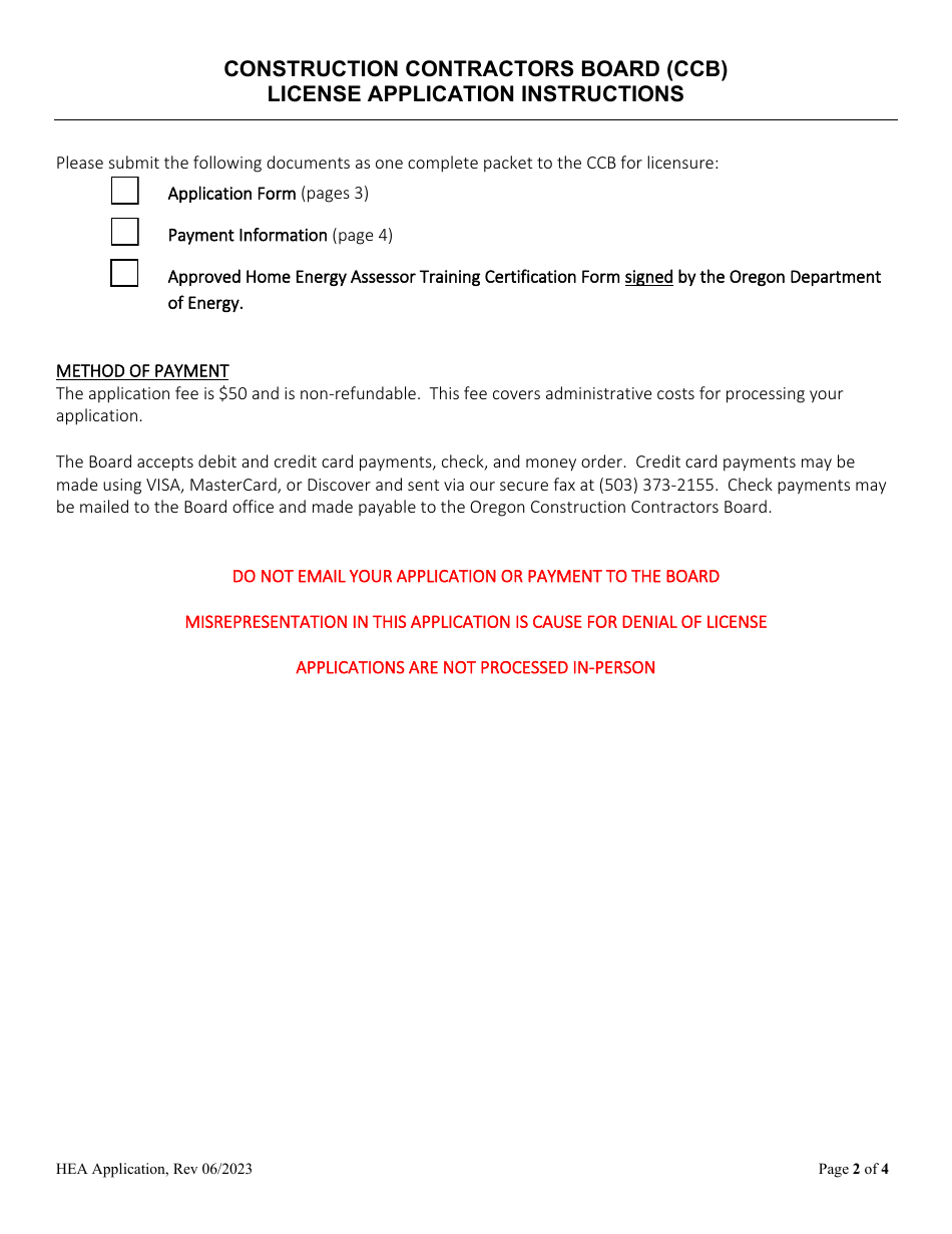 Certification Application for Home Energy Assessor (Hea) - Oregon, Page 2