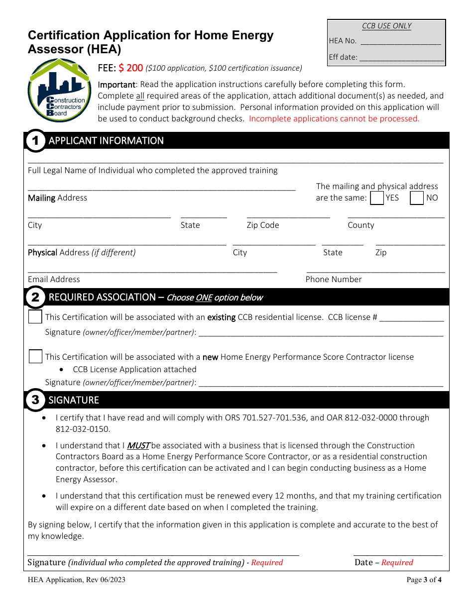 Certification Application for Home Energy Assessor (Hea) - Oregon, Page 3