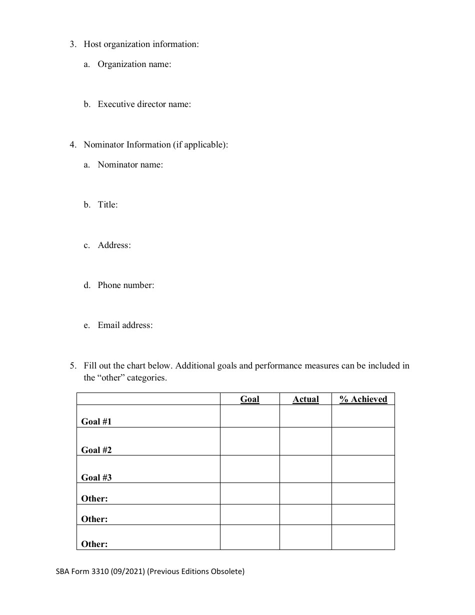 SBA Form 3310 Nomination Form for Small Business Development Center Excellence and Innovation Center Award - National Small Business Week, Page 2