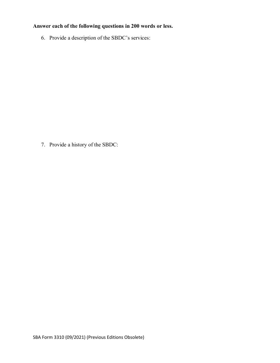 SBA Form 3310 Nomination Form for Small Business Development Center Excellence and Innovation Center Award - National Small Business Week, Page 3