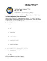 SBA Form 3307 Nomination Form for Small Business Subcontractor of the Year Award - National Small Business Week