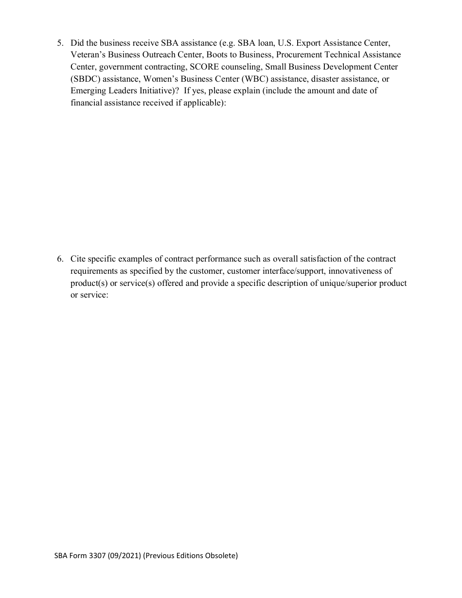 SBA Form 3307 Nomination Form for Small Business Subcontractor of the Year Award - National Small Business Week, Page 3