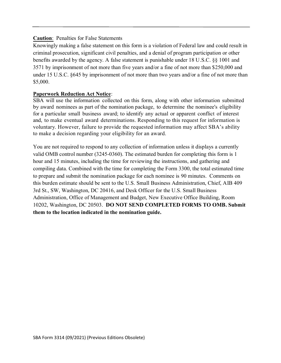 SBA Form 3314 Nomination Form for Small Business Investment Company of the Year Award - National Small Business Week, Page 7