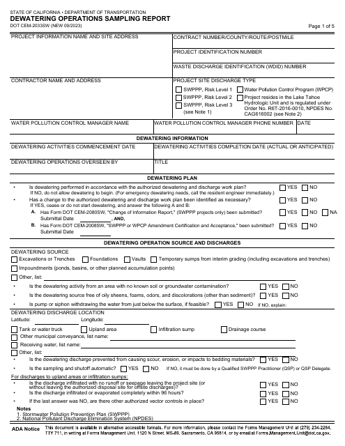 Form DOT CEM-2033SW  Printable Pdf