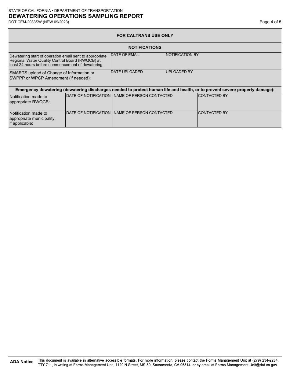 Form DOT CEM-2033SW Dewatering Operations Sampling Report - California, Page 4