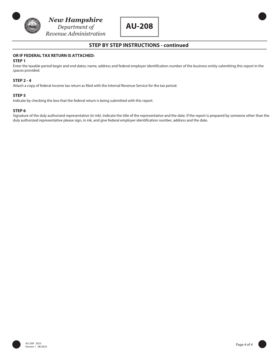 Form AU-208 Qualified Investment Company (Qic) Report - New Hampshire, Page 4