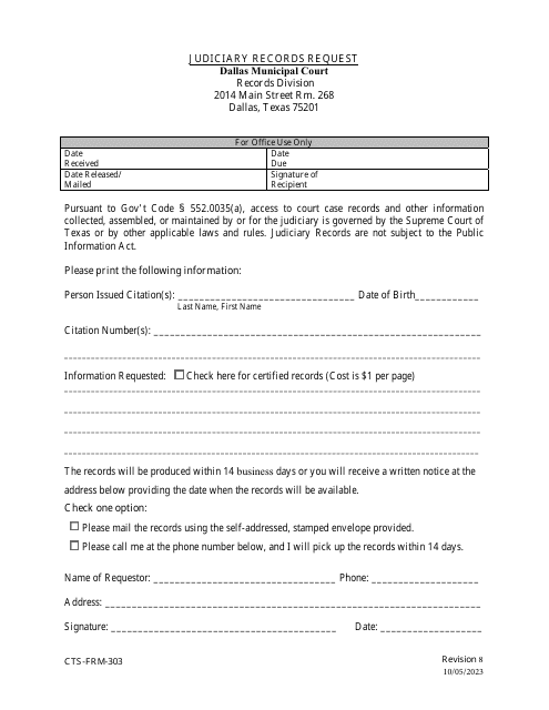 Form CTS-FRM-303  Printable Pdf