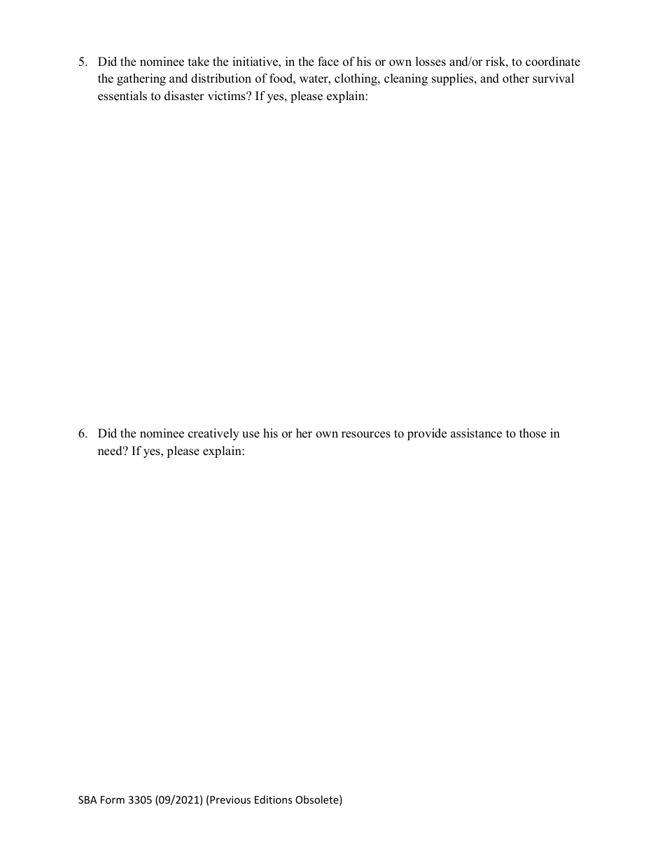 SBA Form 3305 Nomination Form for Phoenix Award for Outstanding Contributions to Disaster Recovery, Volunteer Award - National Small Business Week, Page 3