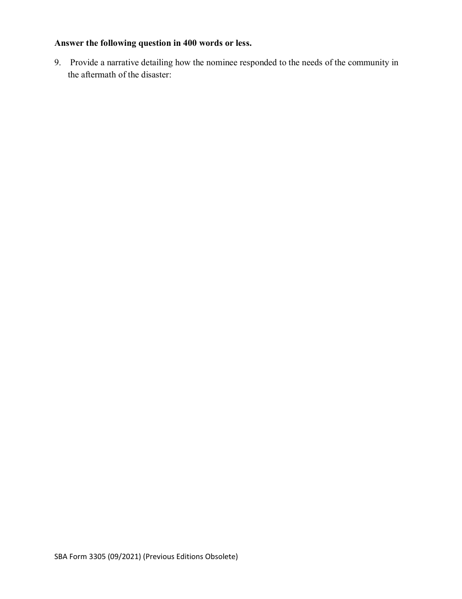 SBA Form 3305 Nomination Form for Phoenix Award for Outstanding Contributions to Disaster Recovery, Volunteer Award - National Small Business Week, Page 5