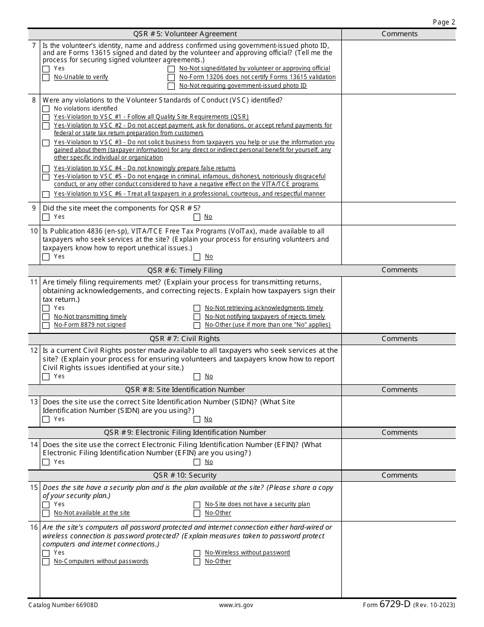 IRS Form 6729-D Download Fillable PDF or Fill Online Vita/Tce Site ...