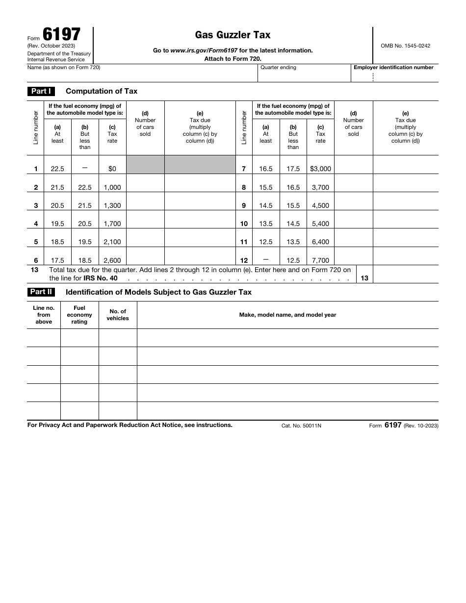 IRS Form 6197 Gas Guzzler Tax, Page 1