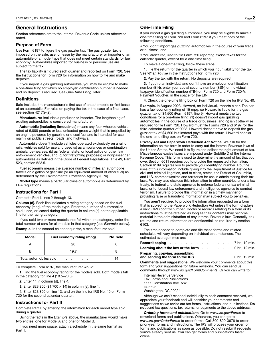 IRS Form 6197 Gas Guzzler Tax, Page 2