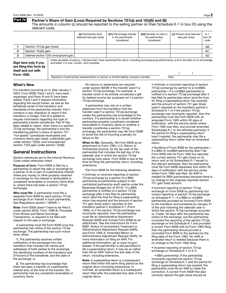 IRS Form 8308 Report of a Sale or Exchange of Certain Partnership Interests, Page 2