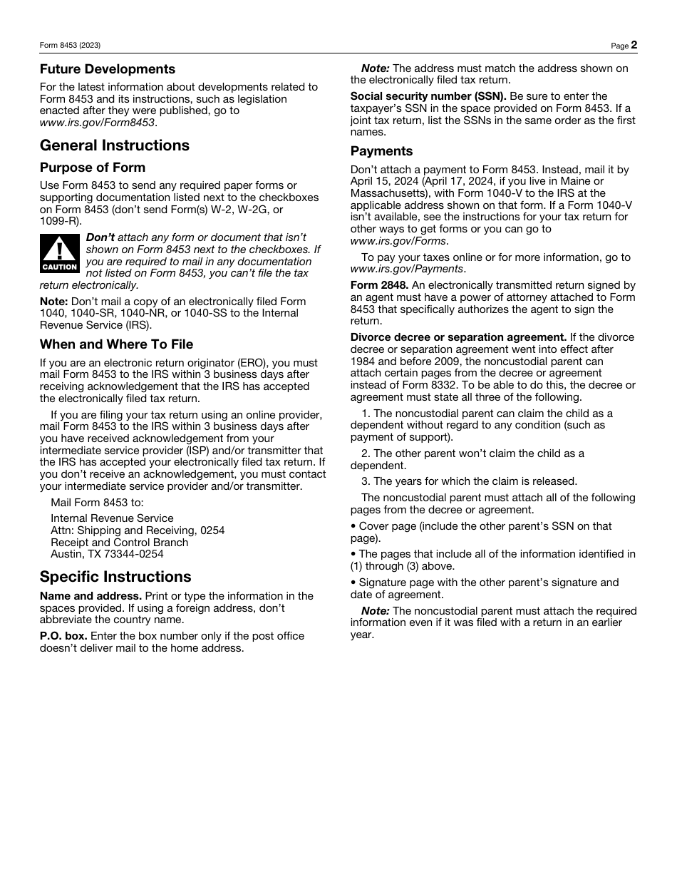 IRS Form 8453 U.S. Individual Income Tax Transmittal for an IRS E-File Return, Page 2