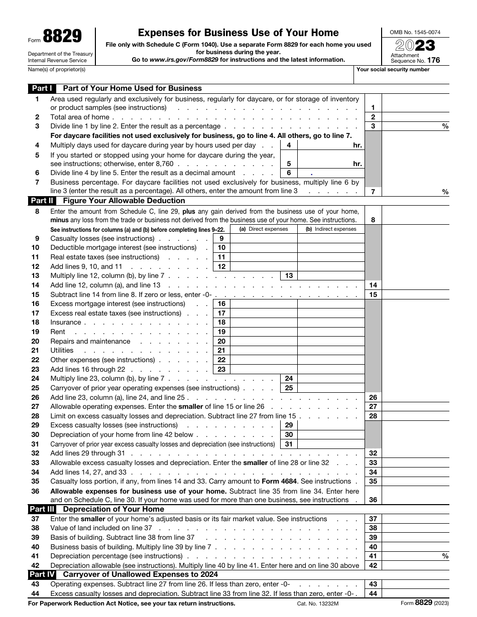 Irs form 8829 download fillable pdf or fill online expenses for
