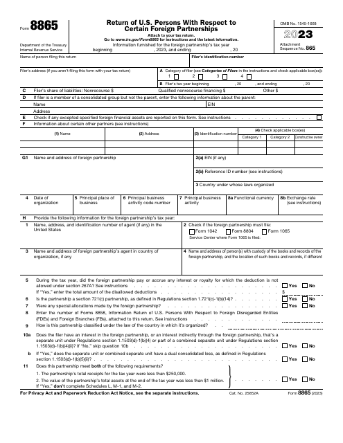 IRS Form 8865 Return of U.S. Persons With Respect to Certain Foreign Partnerships, 2023