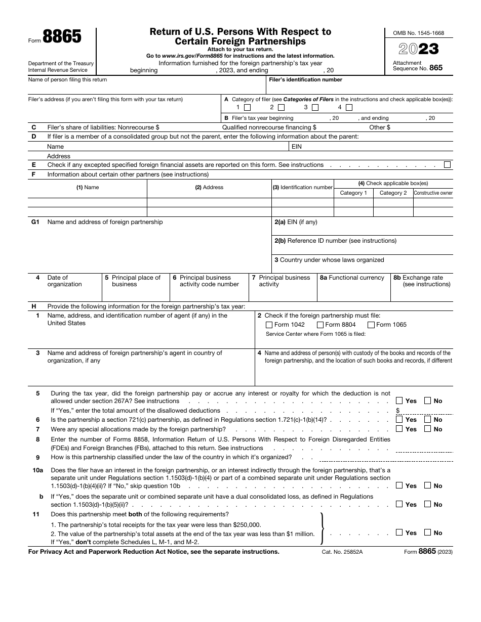 IRS Form 8865 Return of U.S. Persons With Respect to Certain Foreign Partnerships, Page 1