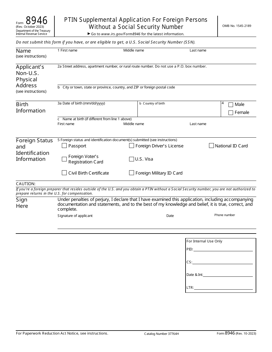 IRS Form 8946 Download Fillable PDF or Fill Online Ptin Supplemental