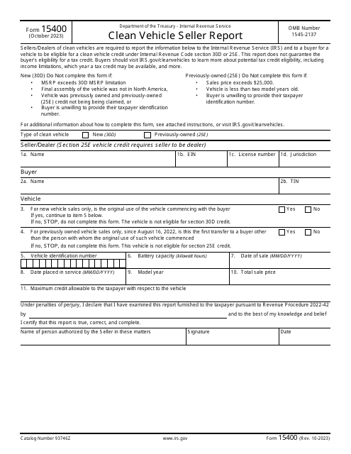 IRS Form 15400 Clean Vehicle Seller Report